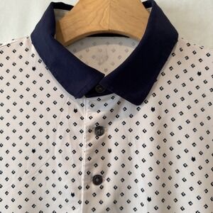 Greyson Polo S/S Shirt Mens Med WHITE/BLUE 'G AND WOLF' AOP GOLF